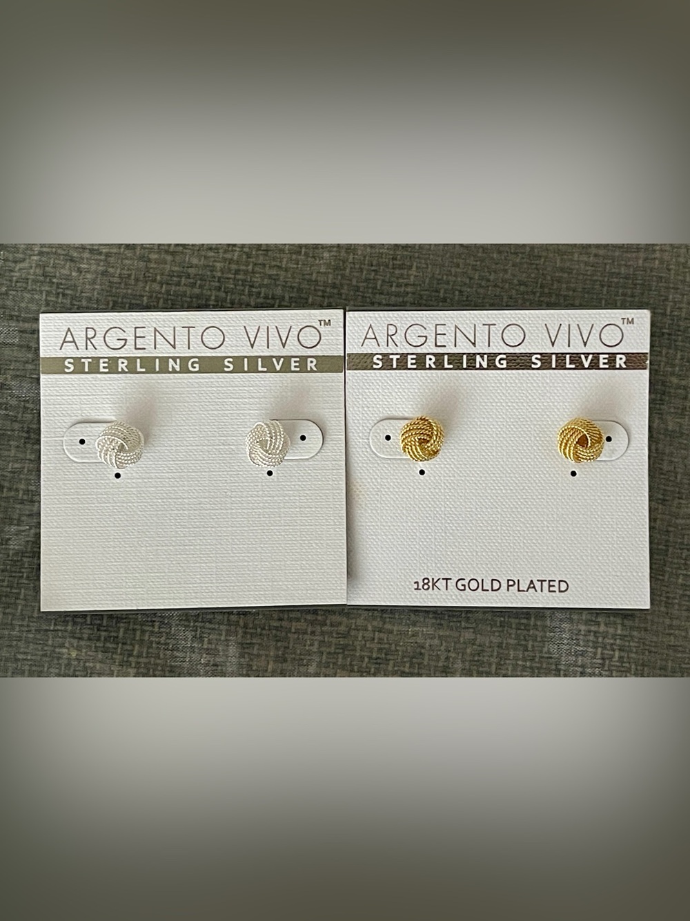 Argento Vivo Sterling Silver and 18KT Gold Plated Knot Stud Earrings Duo Set